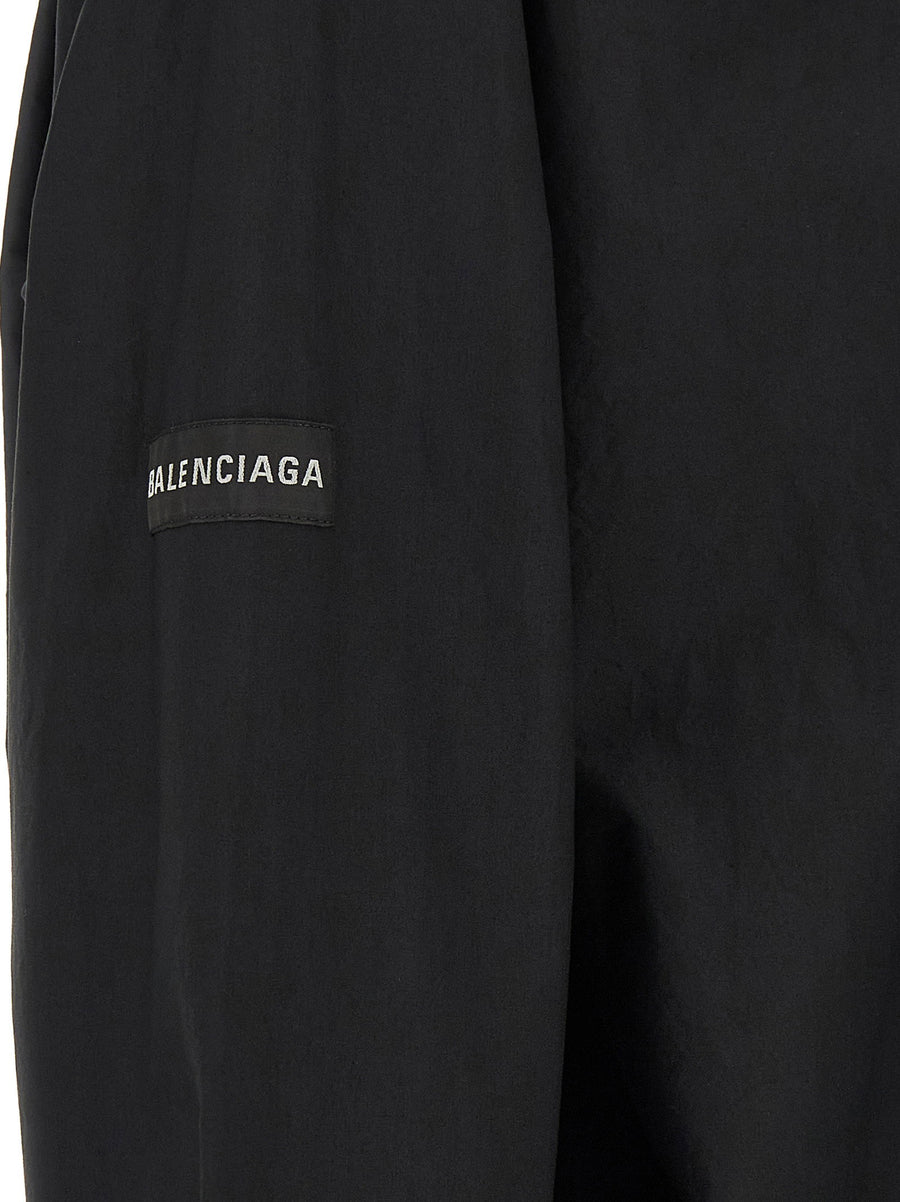 Balenciaga Logo Patch Shirt For Men In Black Cotton Poplin With Chest Pocket And Relaxed Fit