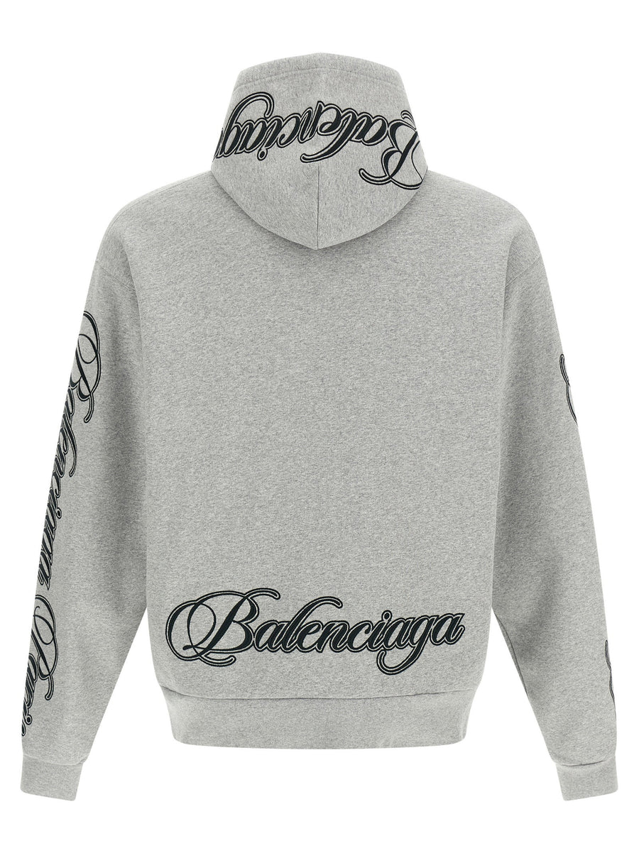 Balenciaga Cursive Embroidered Fleece Hoodie For Women With Dropped Shoulders And Kangaroo Pocket Luxury