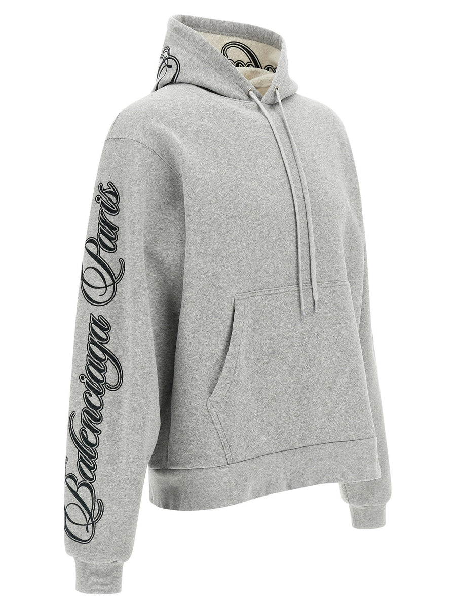 Balenciaga Cursive Embroidered Fleece Hoodie For Women With Dropped Shoulders And Kangaroo Pocket Luxury