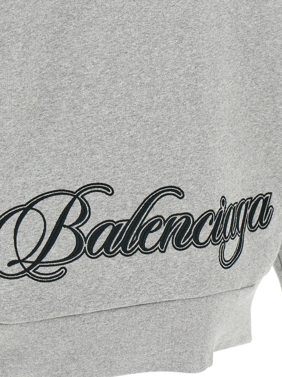 Balenciaga Cursive Embroidered Fleece Hoodie For Women With Dropped Shoulders And Kangaroo Pocket Luxury