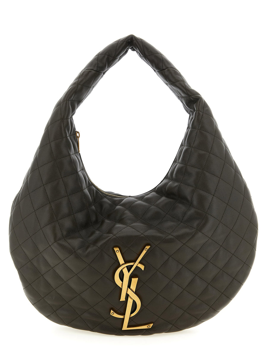 Saint Laurent Icare Hobo Shoulder Bag For Women Brown Lamb Leather With Quilted Check Stitching Maxi Cassandre Logo