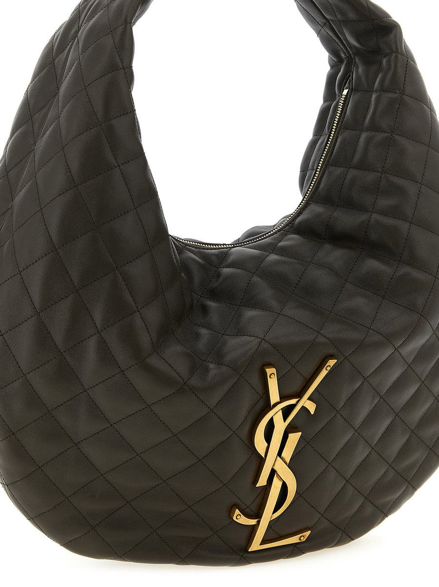 Saint Laurent Icare Hobo Shoulder Bag For Women Brown Lamb Leather With Quilted Check Stitching Maxi Cassandre Logo