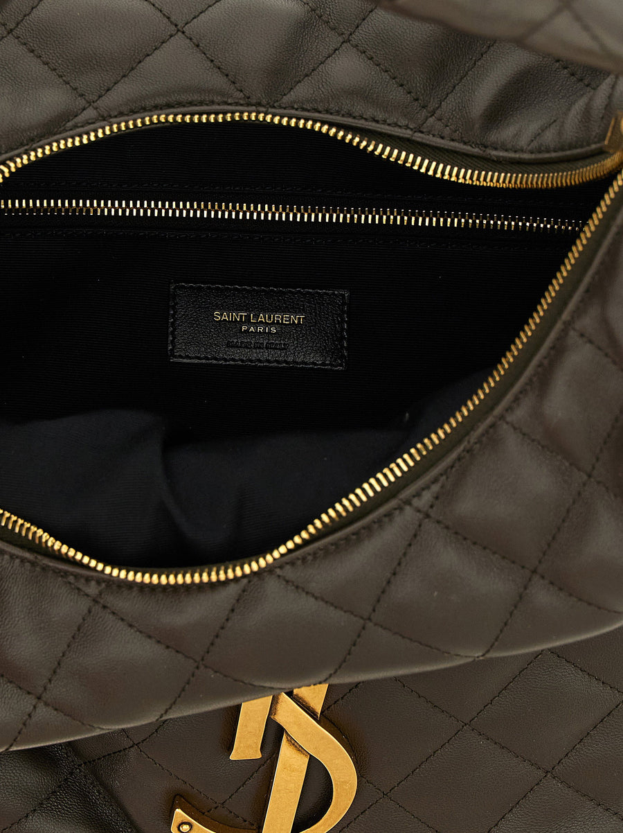 Saint Laurent Icare Hobo Shoulder Bag For Women Brown Lamb Leather With Quilted Check Stitching Maxi Cassandre Logo
