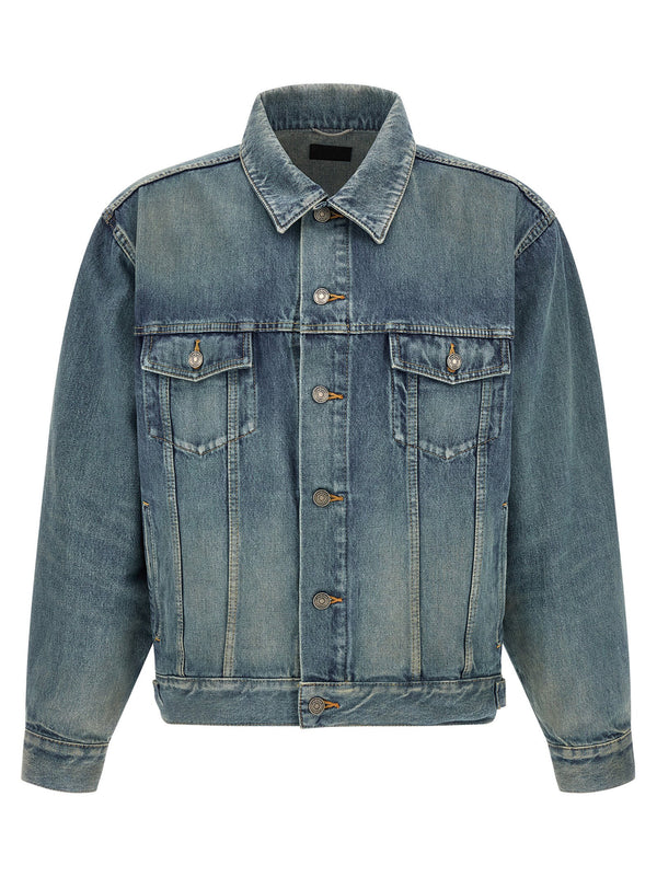 Saint Laurent Trucker Denim Jacket Leather Logo Blue