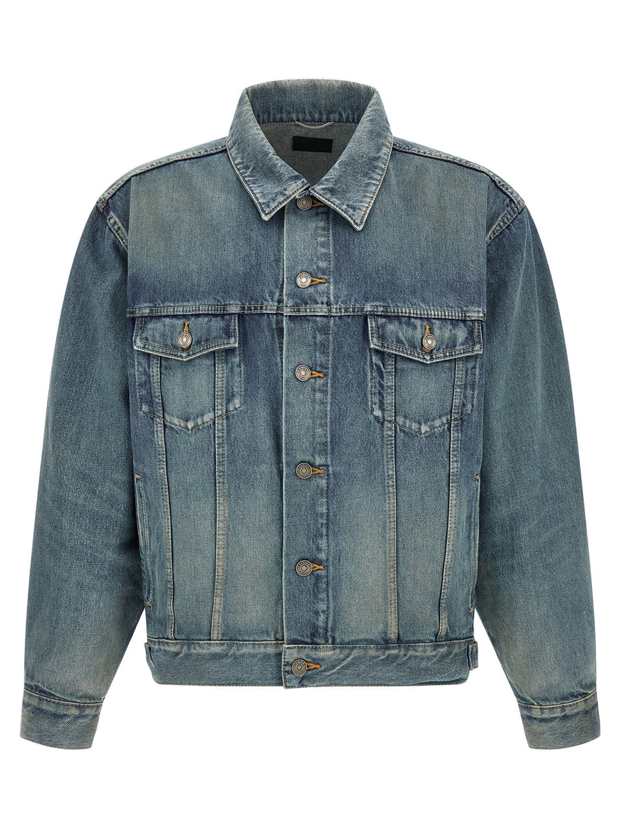Saint Laurent Trucker Denim Jacket Leather Logo Blue