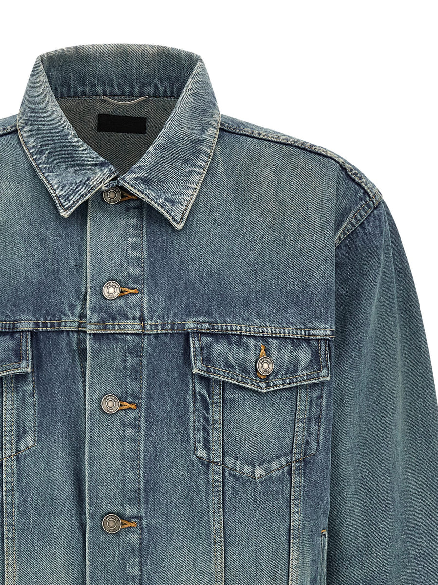 Saint Laurent Trucker Denim Jacket Leather Logo Blue