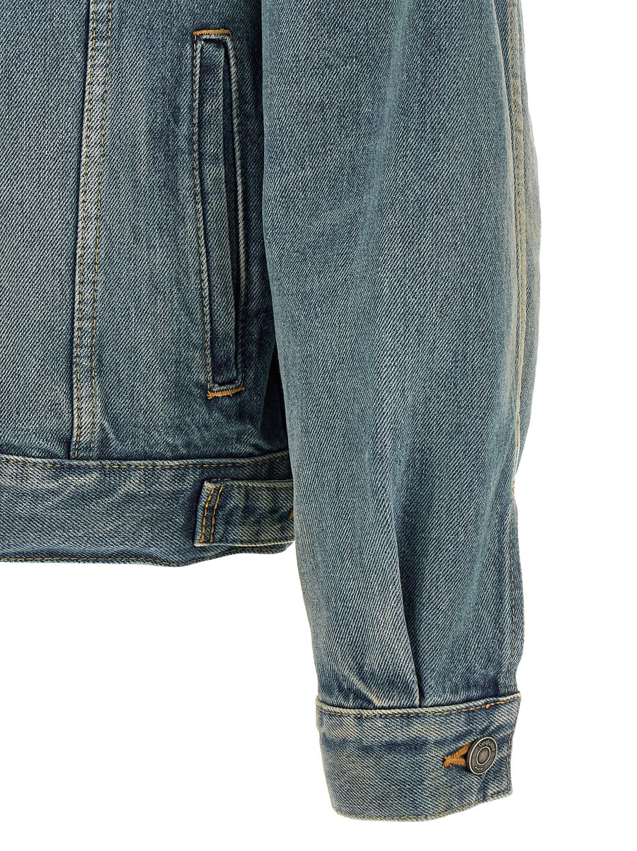 Saint Laurent Trucker Denim Jacket Leather Logo Blue