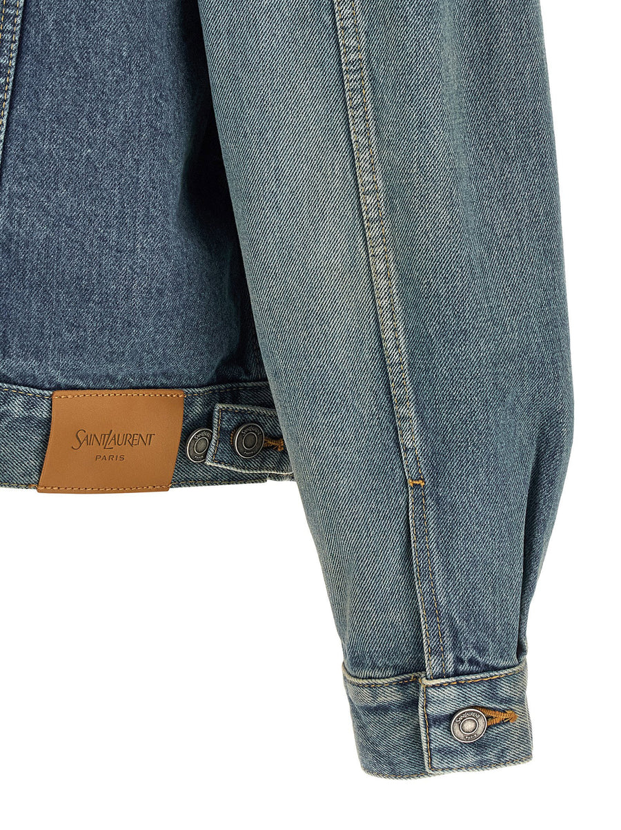 Saint Laurent Trucker Denim Jacket Leather Logo Blue