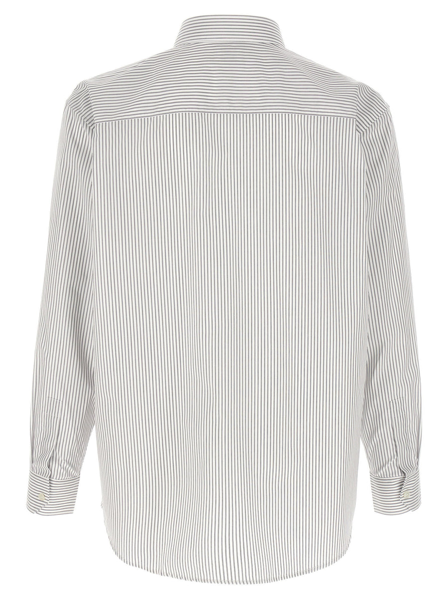 Saint Laurent Cassandre Shirt For Men Luxury Striped Cotton Poplin With Cassandre Embroidered Logo Classic Fit