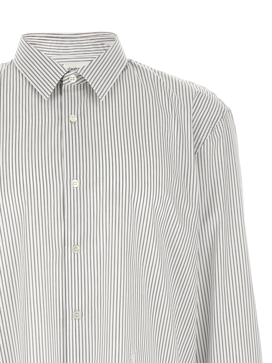 Saint Laurent Cassandre Shirt For Men Luxury Striped Cotton Poplin With Cassandre Embroidered Logo Classic Fit