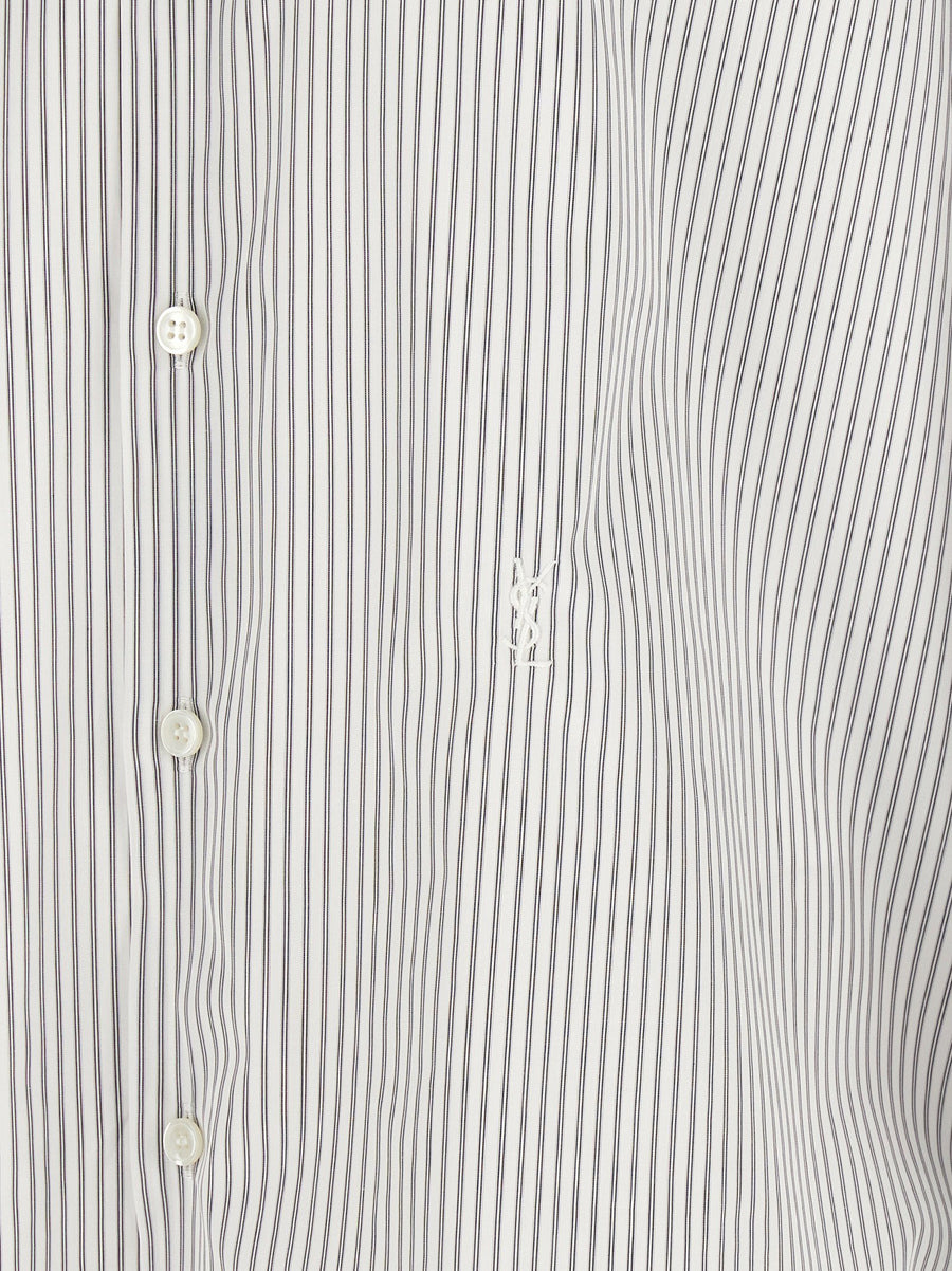 Saint Laurent Cassandre Shirt For Men Luxury Striped Cotton Poplin With Cassandre Embroidered Logo Classic Fit