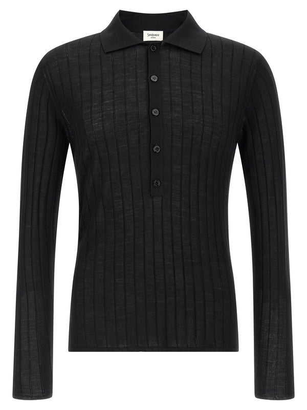 Saint Laurent Pointelle Wool Polo Shirt