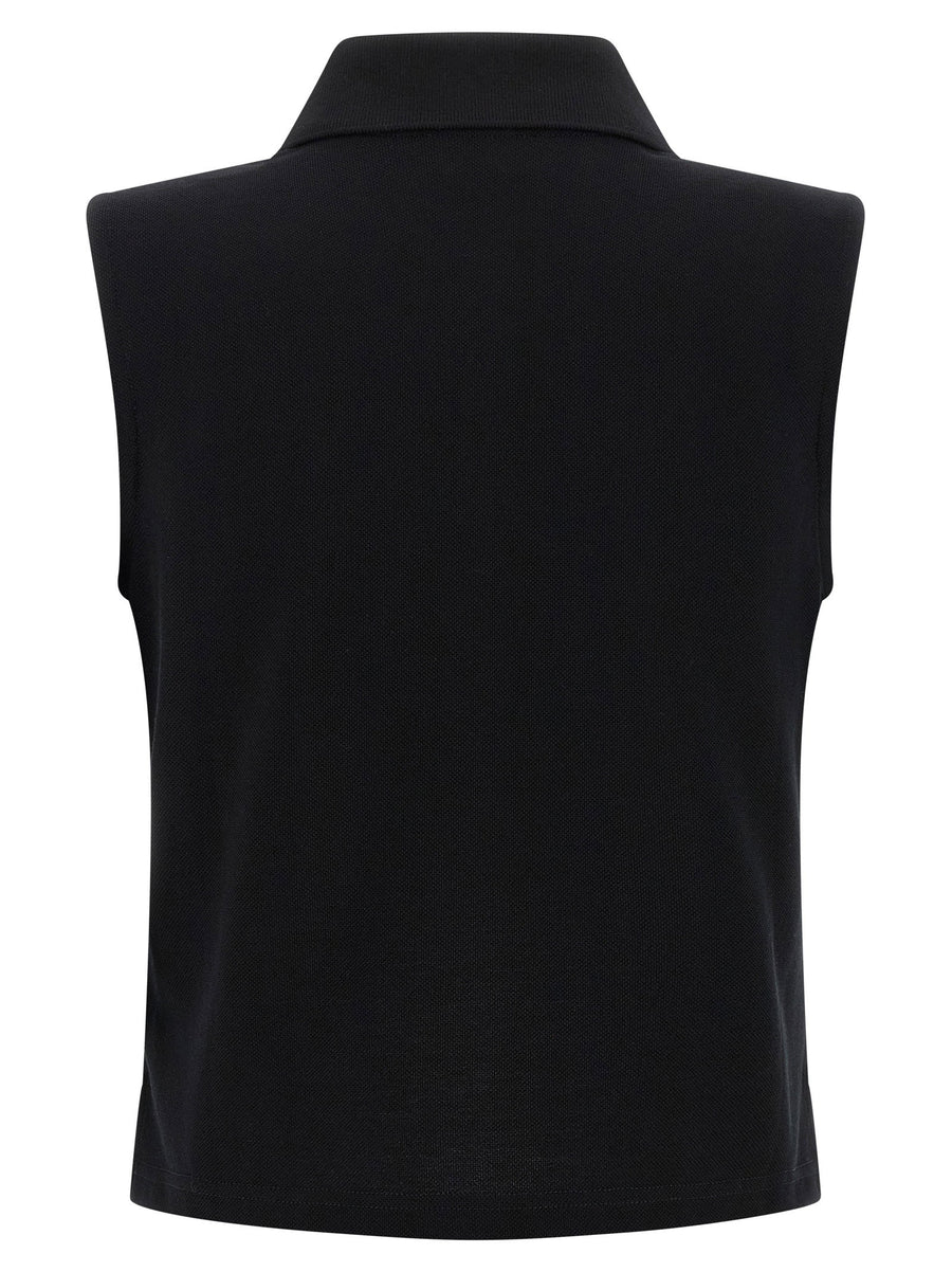 Saint Laurent Cassandre Embroidered Polo Shirt For Women Cropped Pique Cotton With Asymmetrical Hem