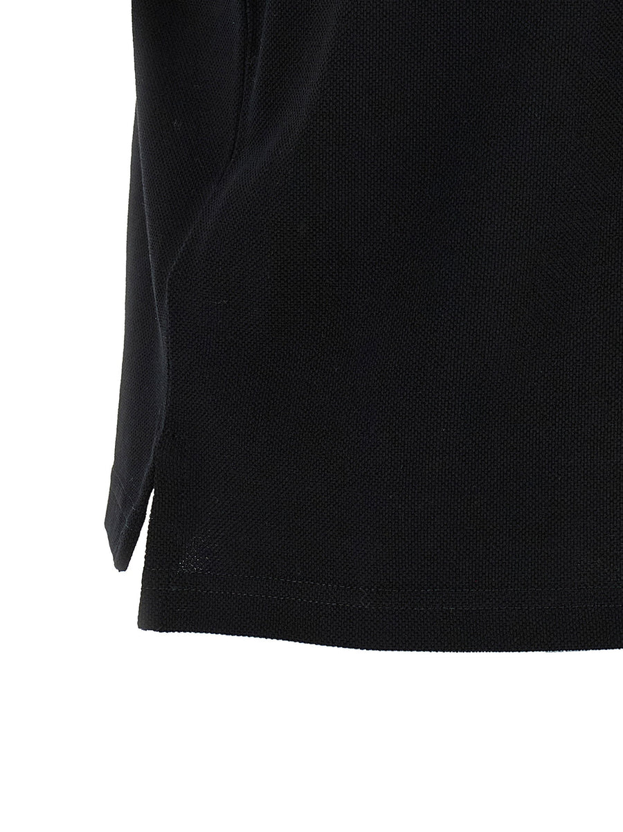 Saint Laurent Cassandre Embroidered Polo Shirt For Women Cropped Pique Cotton With Asymmetrical Hem