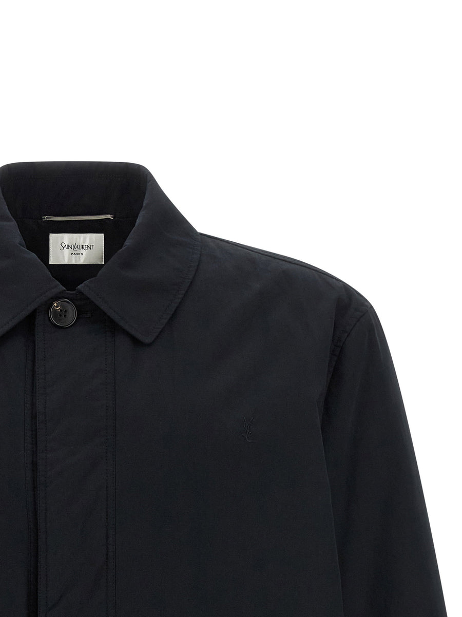 Saint Laurent Cassandre Jacket For Men Cotton Silk With Concealed Button Closure All Season Smart Casual