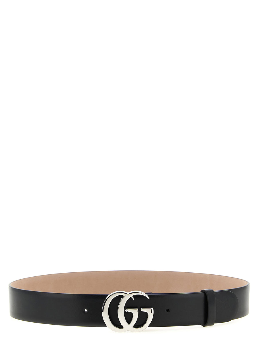 Gucci Marmont Black Calfskin Leather Belt With Flat Doppia G Buckle