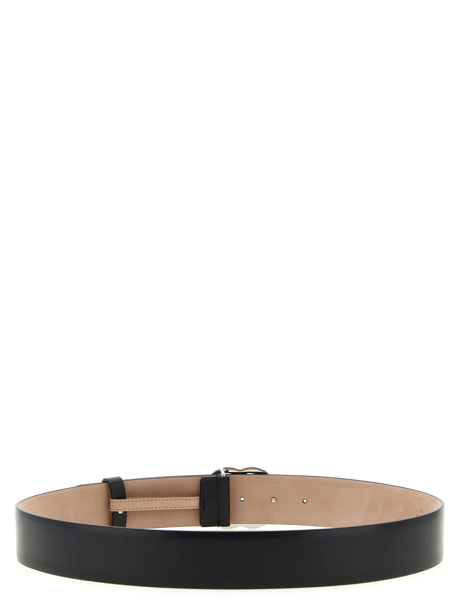 Gucci Marmont Black Calfskin Leather Belt With Flat Doppia G Buckle