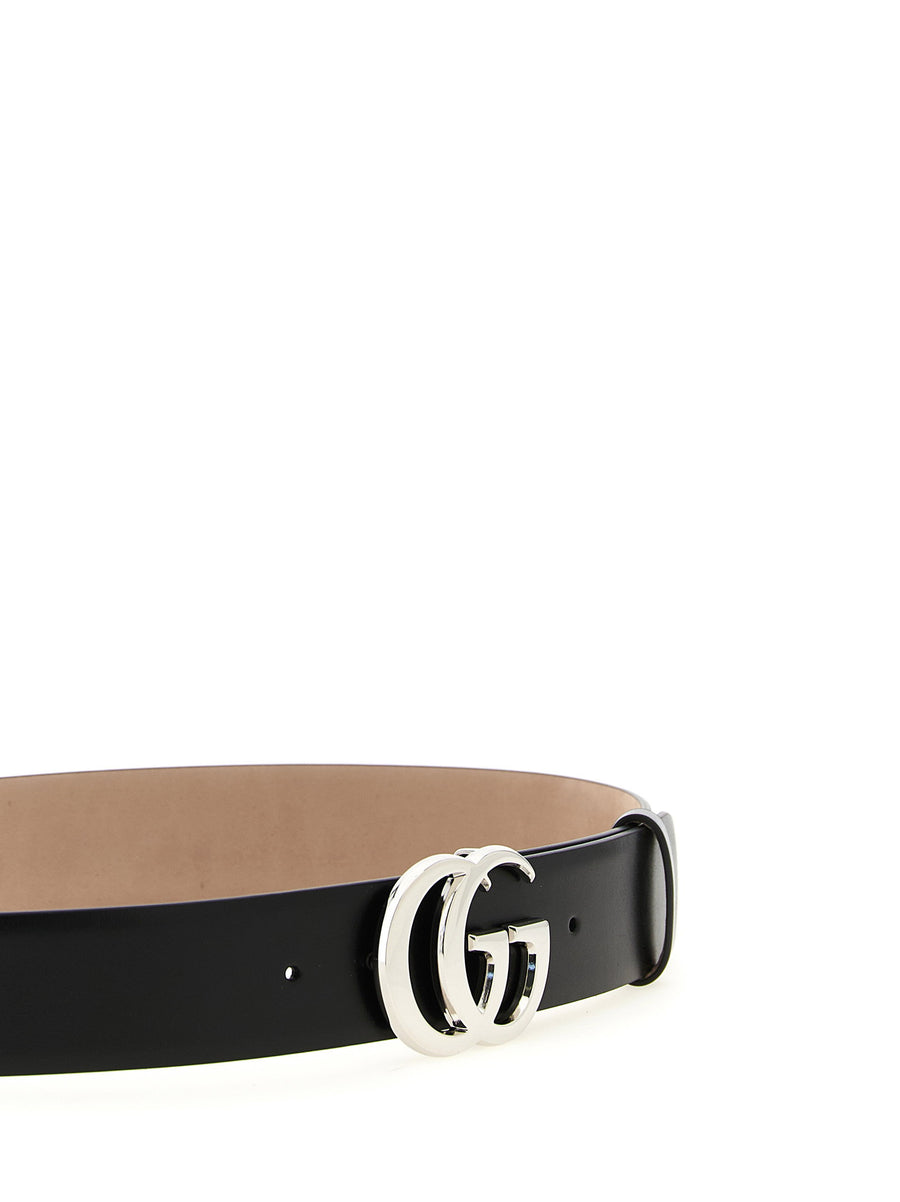 Gucci Marmont Black Calfskin Leather Belt With Flat Doppia G Buckle
