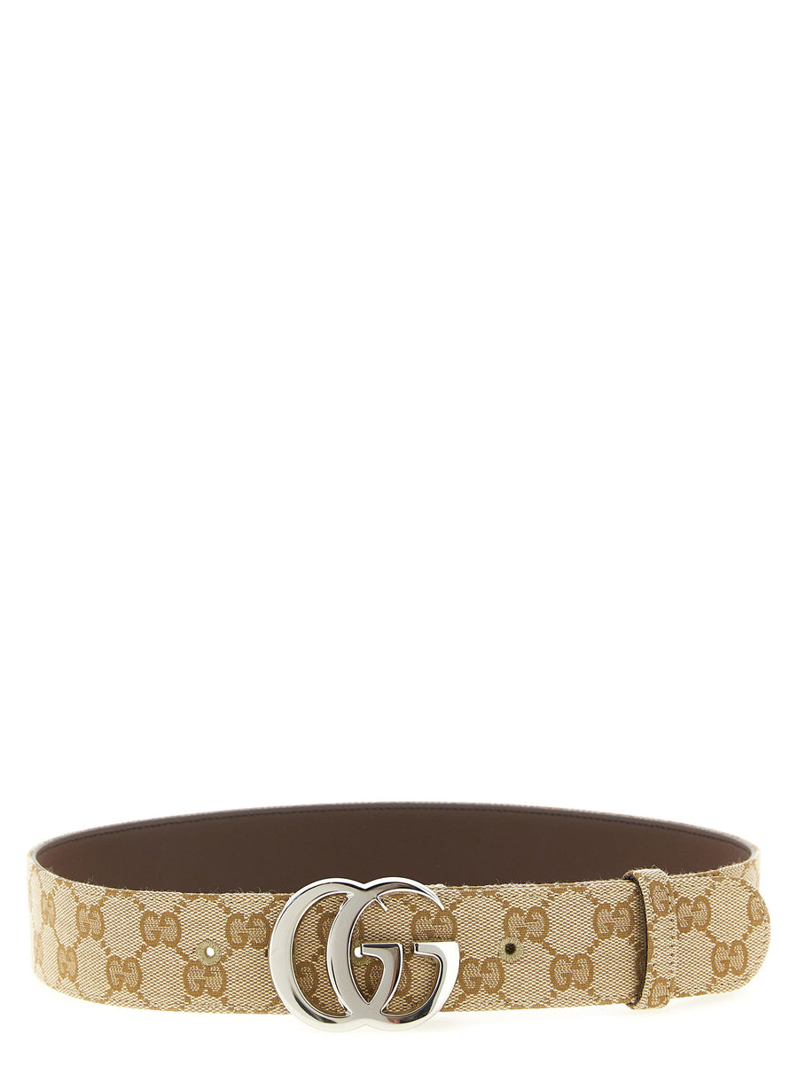Gucci Marmont Belt Beige Cotton Canvas With Double G Buckle