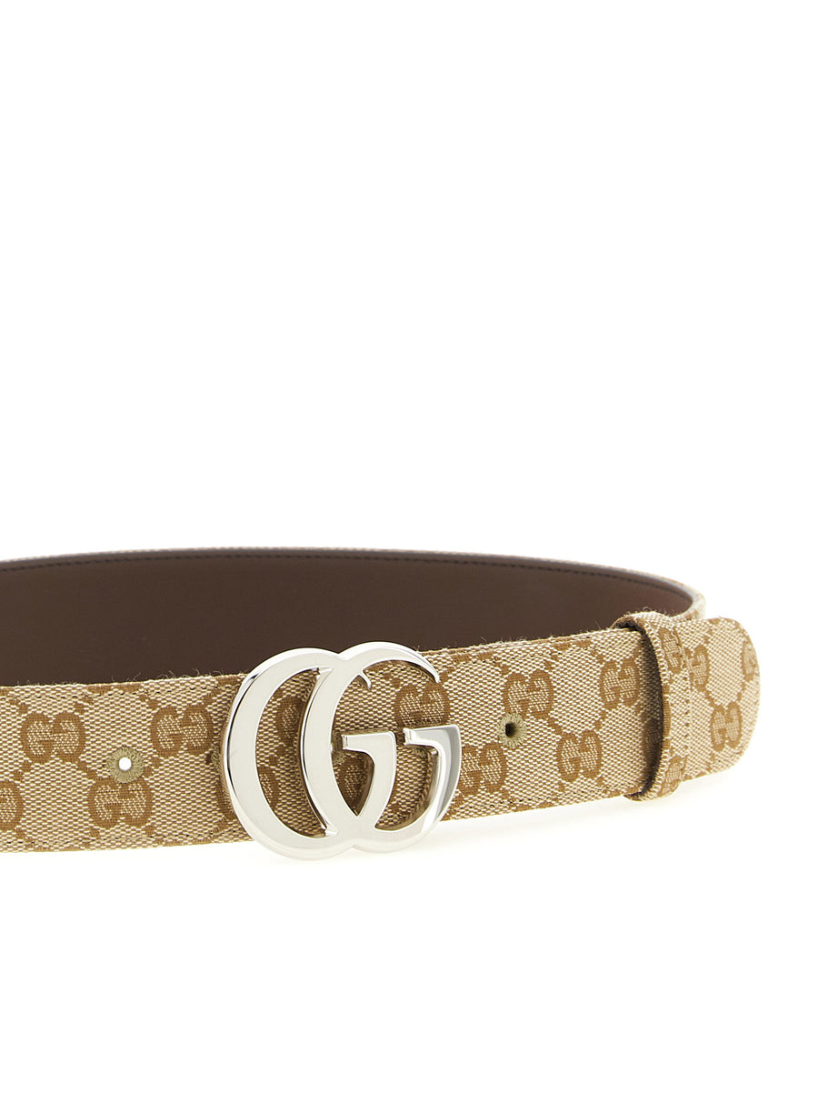Gucci Marmont Belt Beige Cotton Canvas With Double G Buckle