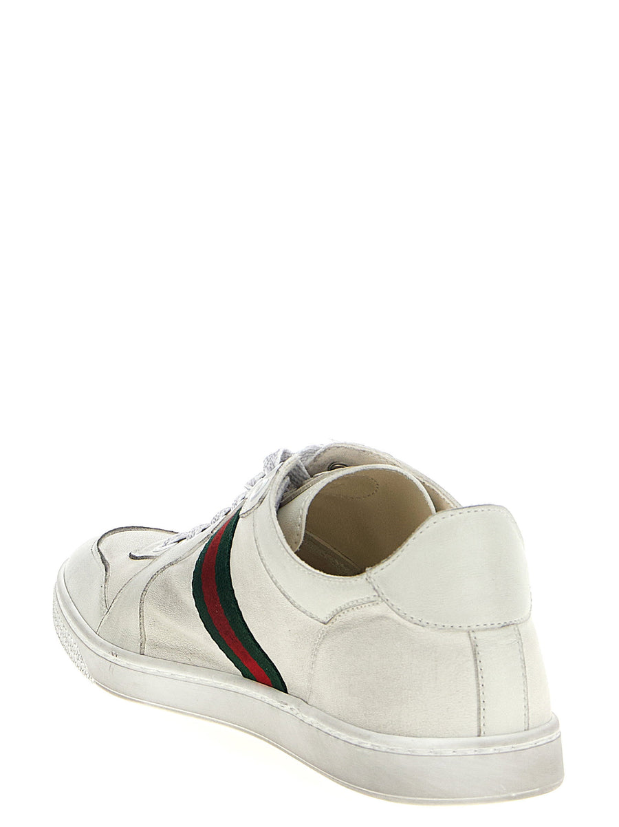 Gucci White Lamb Leather Stretch Sneakers With Nastro Web Grosgrain