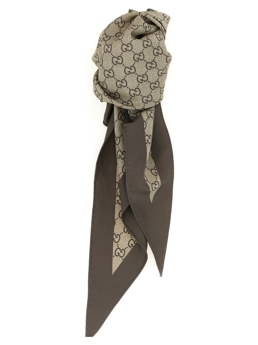 Gucci Beige Silk Twill GG Print Scarf La Famiglia Collection One Size