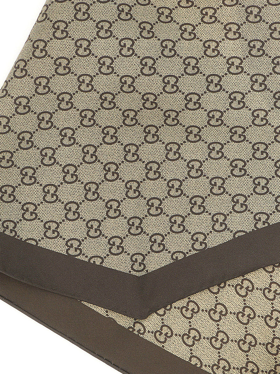 Gucci Beige Silk Twill GG Print Scarf La Famiglia Collection One Size