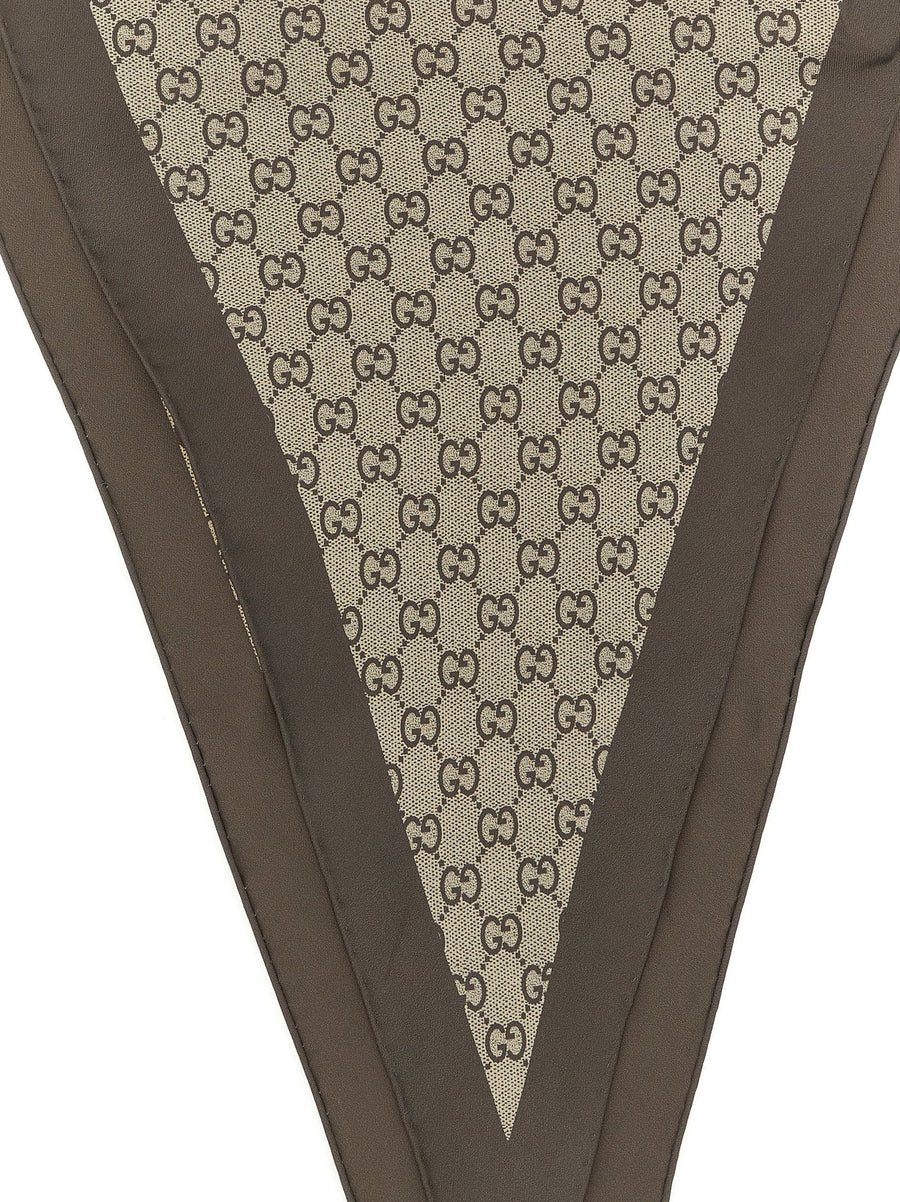 Gucci Beige Silk Twill GG Print Scarf La Famiglia Collection One Size