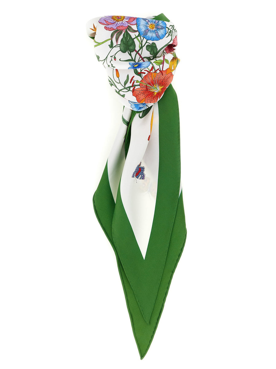 Gucci Flora Silk Twill Scarf White One Size La Famiglia Collection
