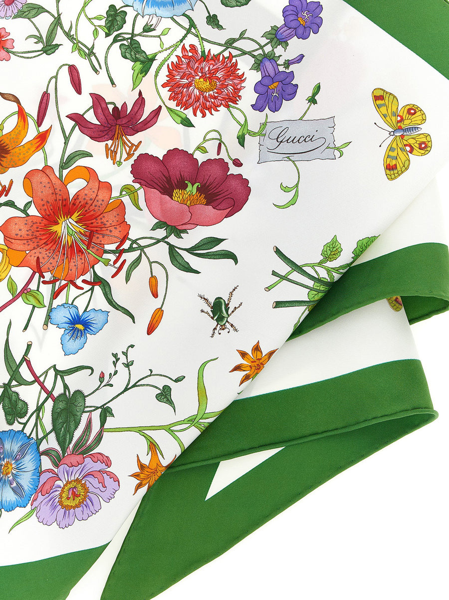 Gucci Flora Silk Twill Scarf White One Size La Famiglia Collection