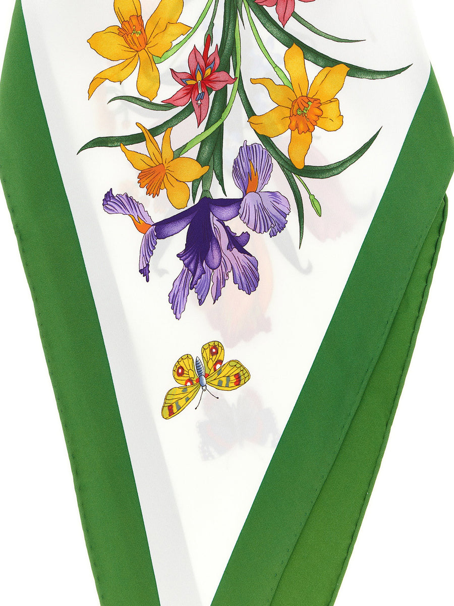 Gucci Flora Silk Twill Scarf White One Size La Famiglia Collection
