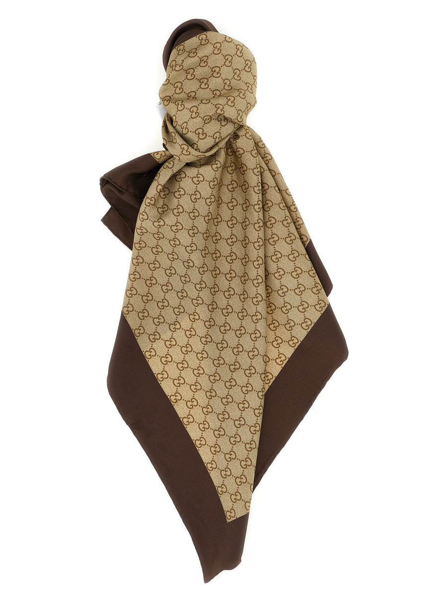 Gucci GG Carré Silk Twill Scarf Beige One Size La Famiglia Collection
