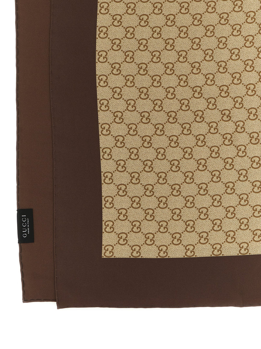 Gucci GG Carré Silk Twill Scarf Beige One Size La Famiglia Collection