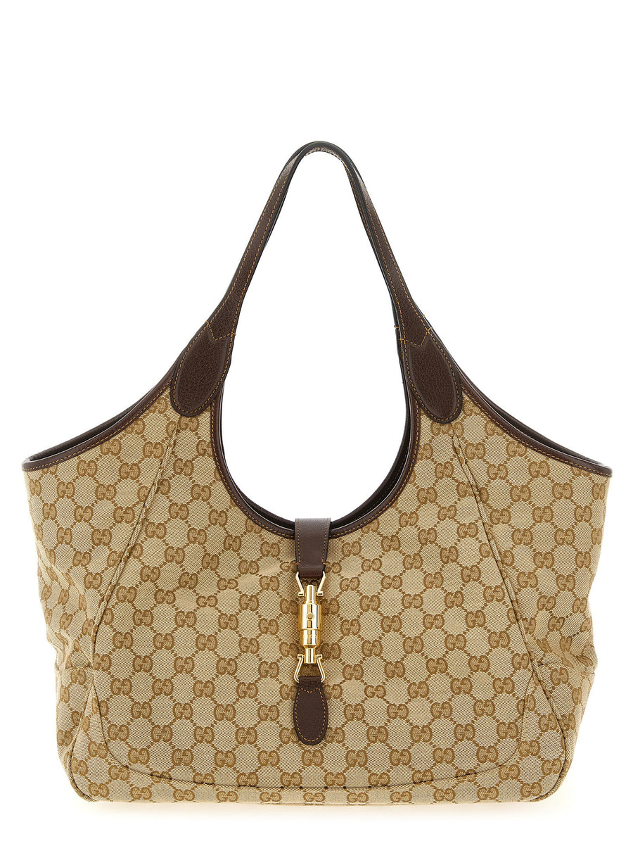 Gucci Medium Mercato Shopping Bag Beige Fabric With Leather Details One Size