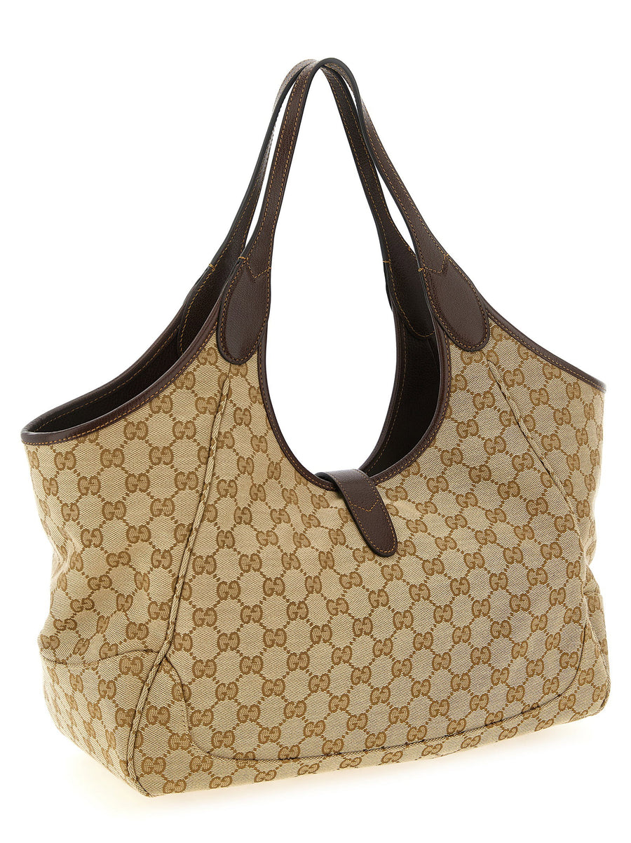 Gucci Medium Mercato Shopping Bag Beige Fabric With Leather Details One Size
