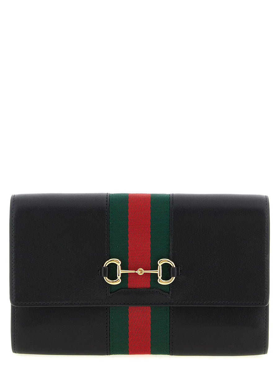 Gucci Horsebit Web Wallet On Chain Black Calfskin Leather