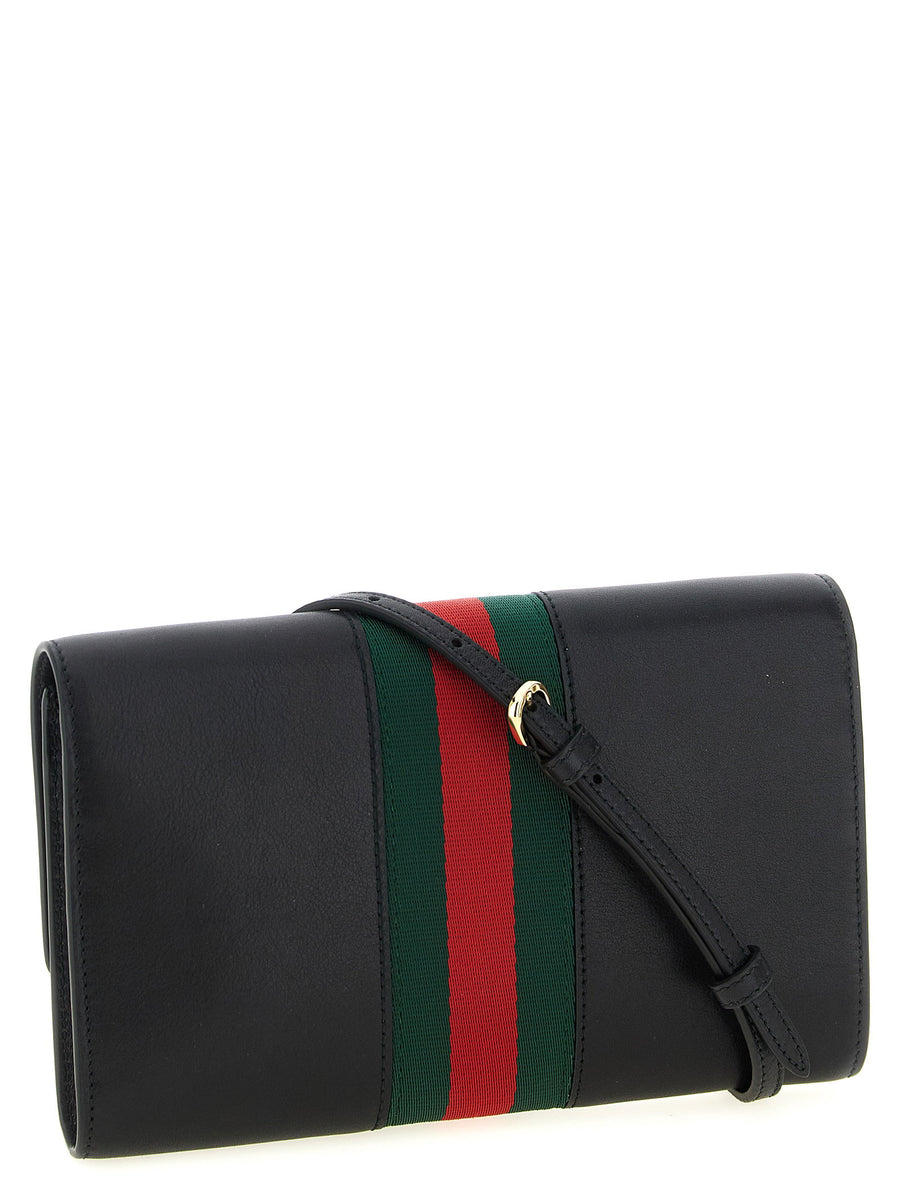 Gucci Horsebit Web Wallet On Chain Black Calfskin Leather