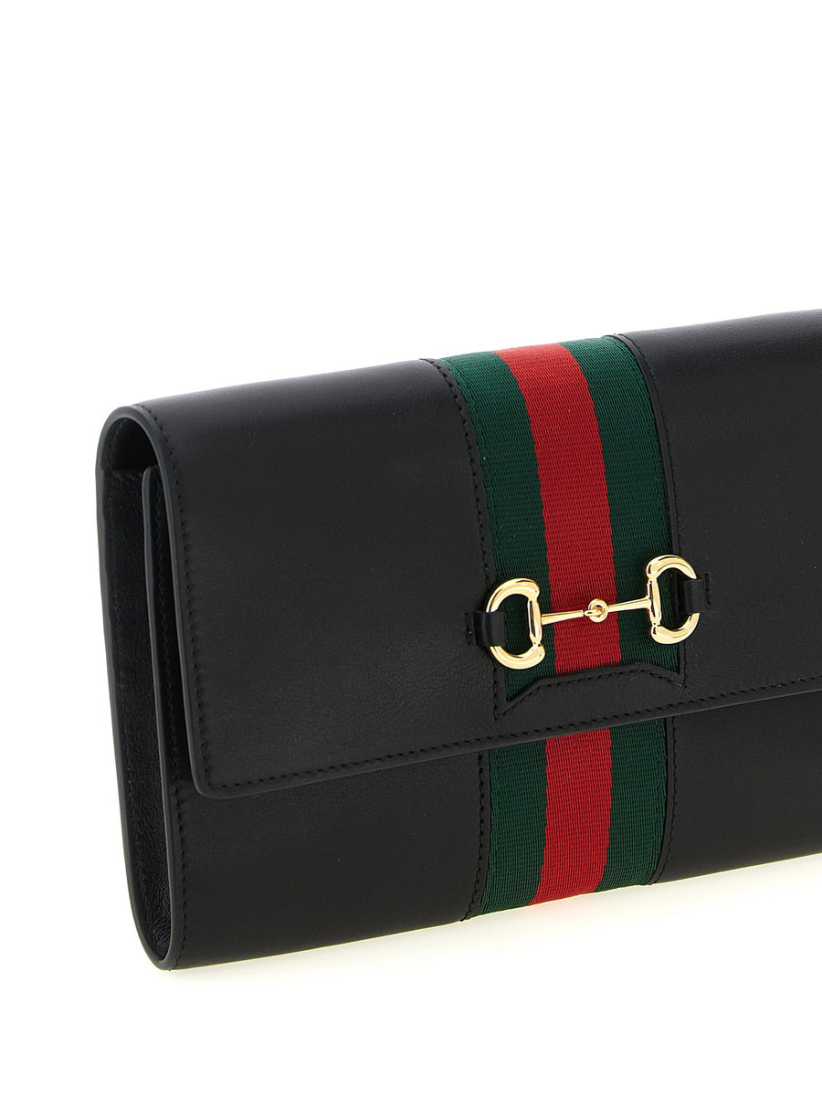 Gucci Horsebit Web Wallet On Chain Black Calfskin Leather