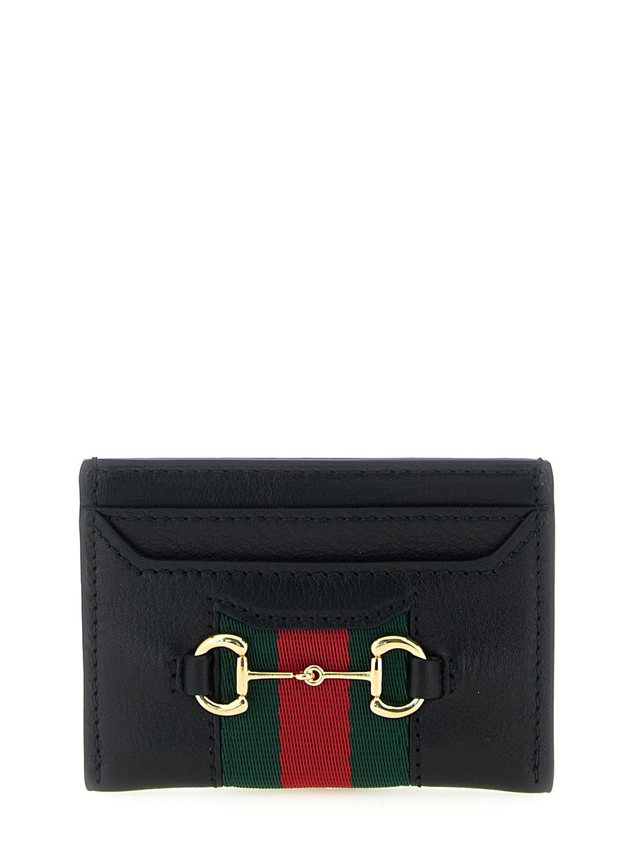 Gucci Web Horsebit Card Holder Black Calfskin Leather