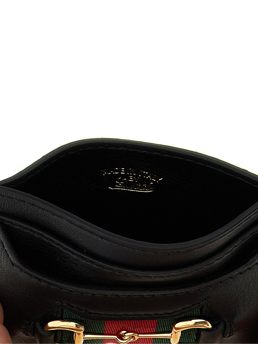 Gucci Web Horsebit Card Holder Black Calfskin Leather