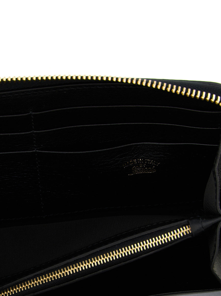 Gucci Horsebit Web Calfskin Leather Wallet with Zip Around Closure Black