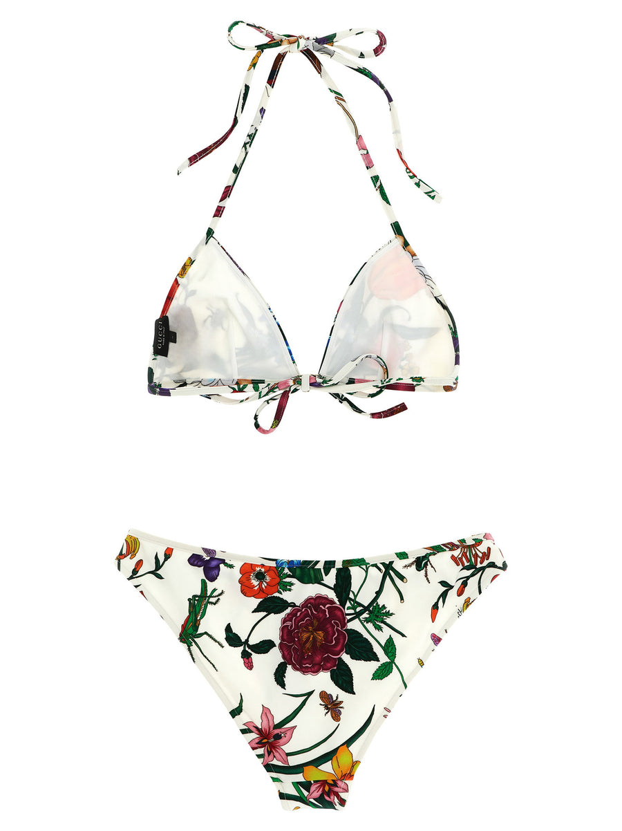 Gucci Flora Bikini White With Triangle Top And Laces And Logo