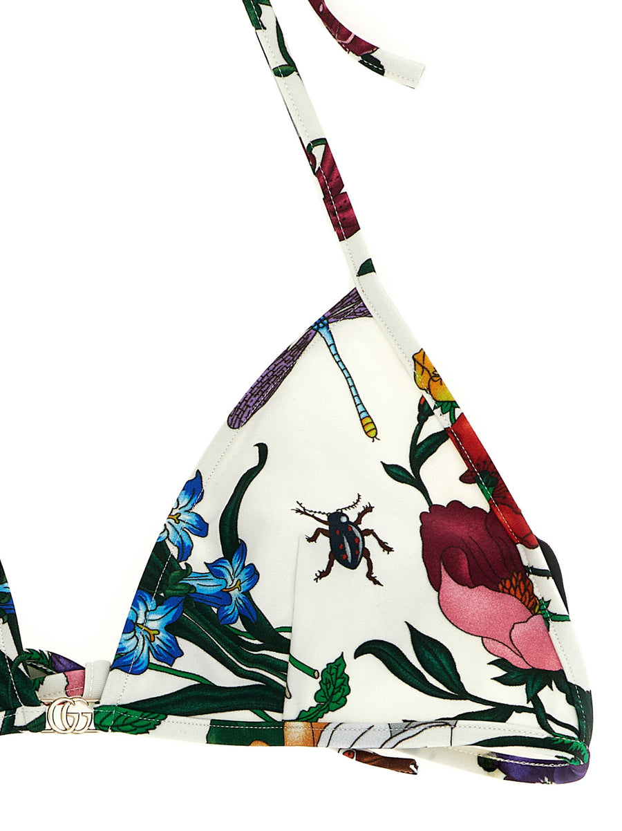 Gucci Flora Bikini White With Triangle Top And Laces And Logo