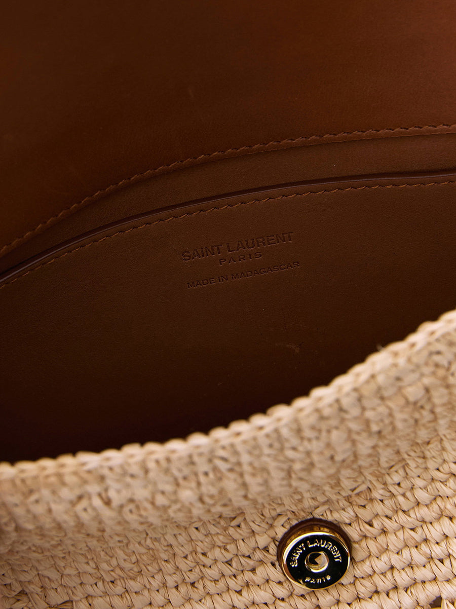 Saint Laurent Small Loulou Raffia Shoulder Bag Natural Beige