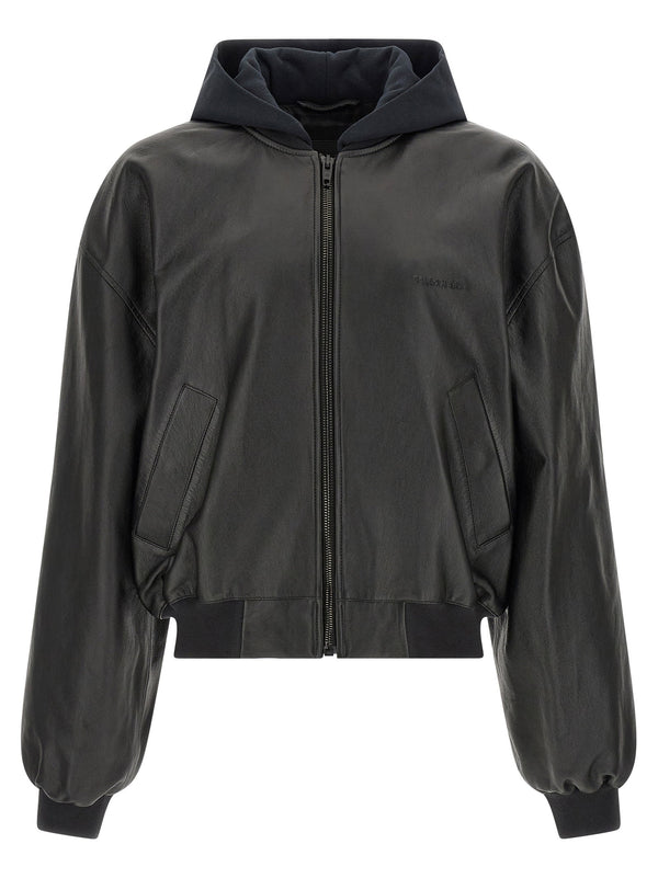 Balenciaga Salon De Couture Lamb Leather Bomber Jacket Black