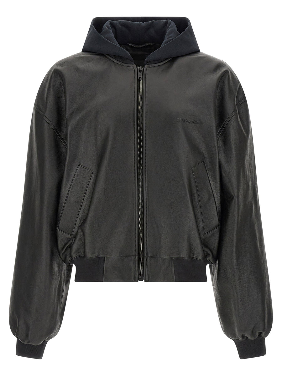 Balenciaga Salon De Couture Lamb Leather Bomber Jacket Black