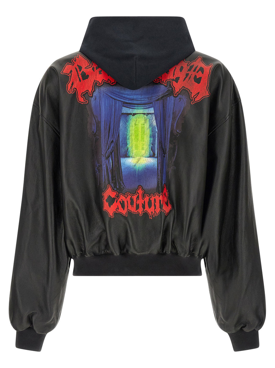 Balenciaga Salon De Couture Lamb Leather Bomber Jacket Black