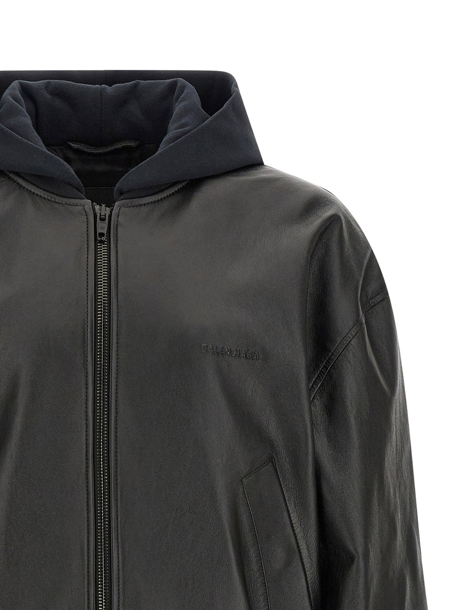 Balenciaga Salon De Couture Lamb Leather Bomber Jacket Black