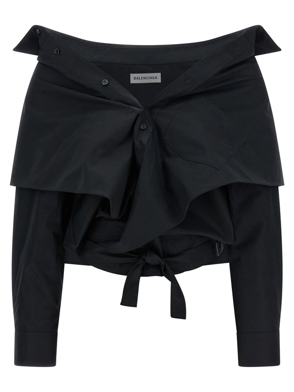Balenciaga Off The Shoulder Crop Shirt Black 100 Percent Cotton Women