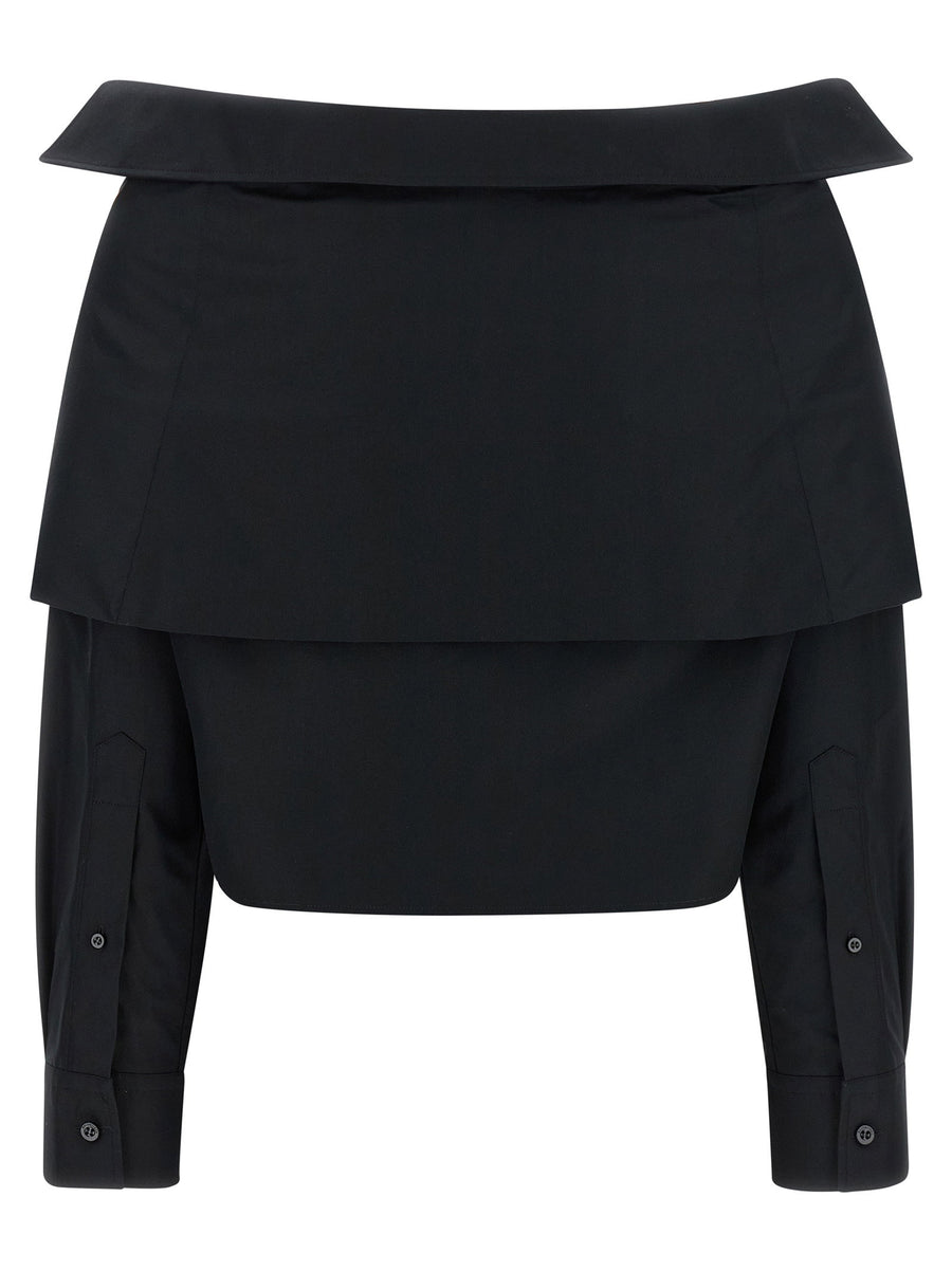 Balenciaga Off The Shoulder Crop Shirt Black 100 Percent Cotton Women